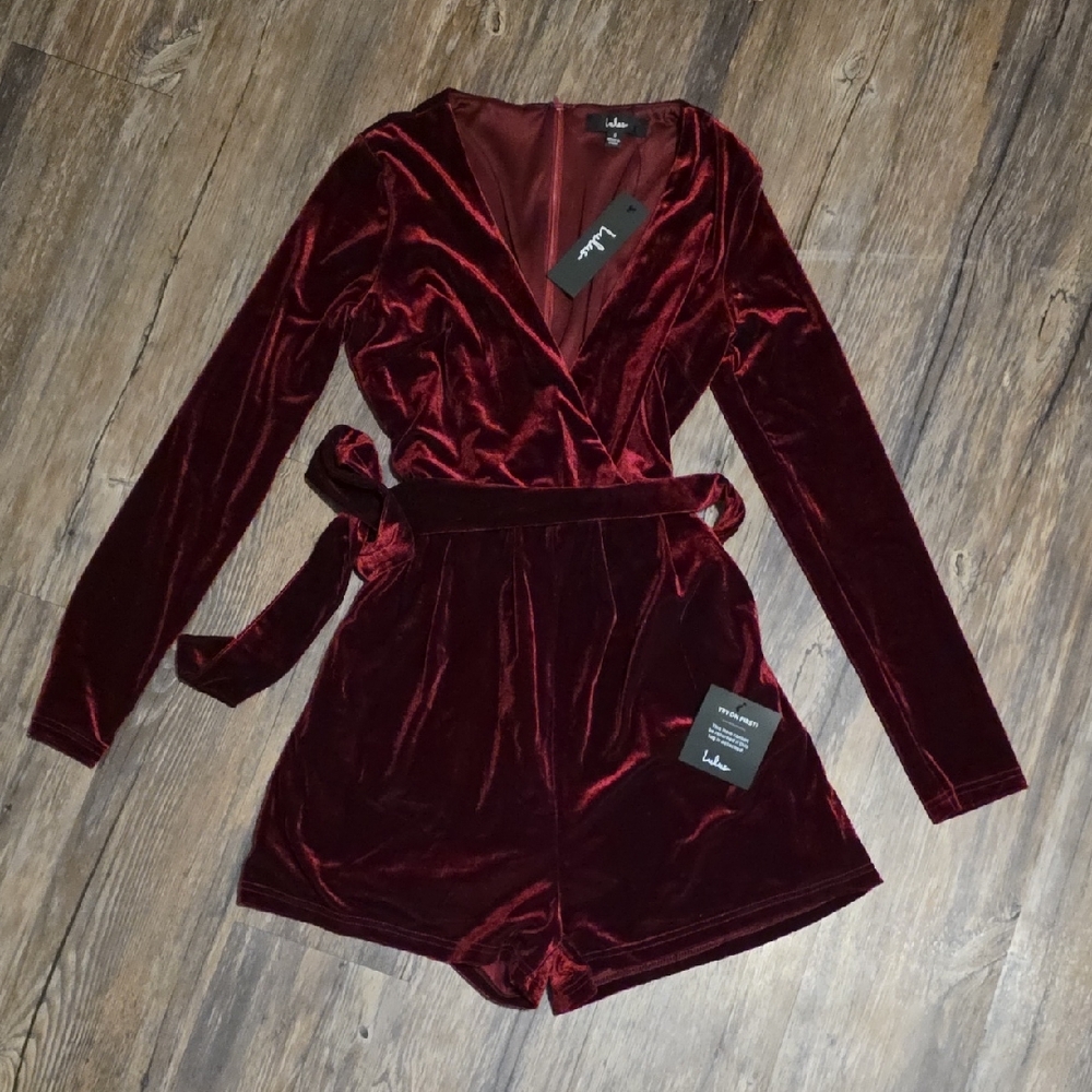 Lulu's Burgundy Velvet Jumpsuit